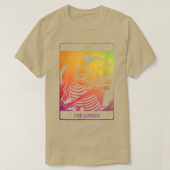 Lesbisken Älskare Tarot Card Rainbow Occult Goth T Shirt (Design framsida)