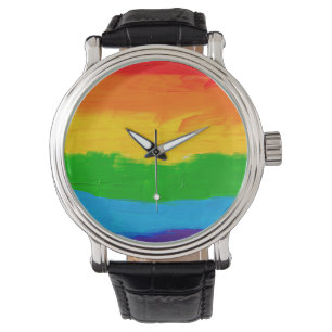 Lesbisken LGBT Färg för oljefärg Rainbow Gay Armbandsur