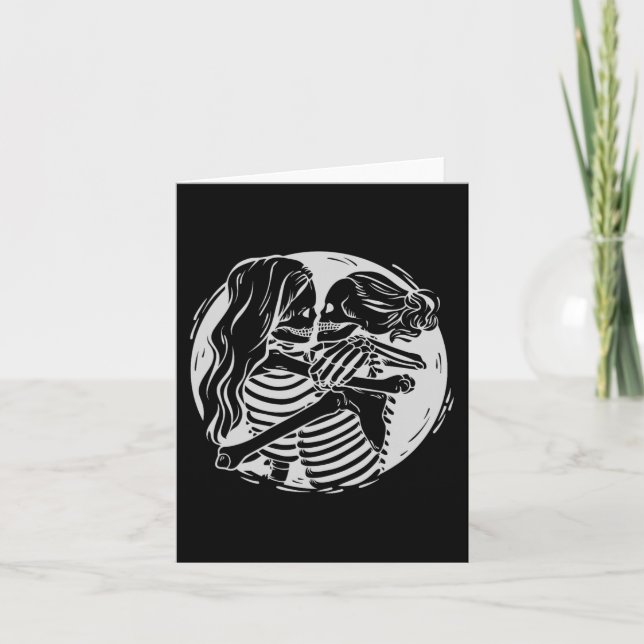 Lesbiskt par Lgbtq Pride Skelett Kyssande Valen Kort (Framsida)
