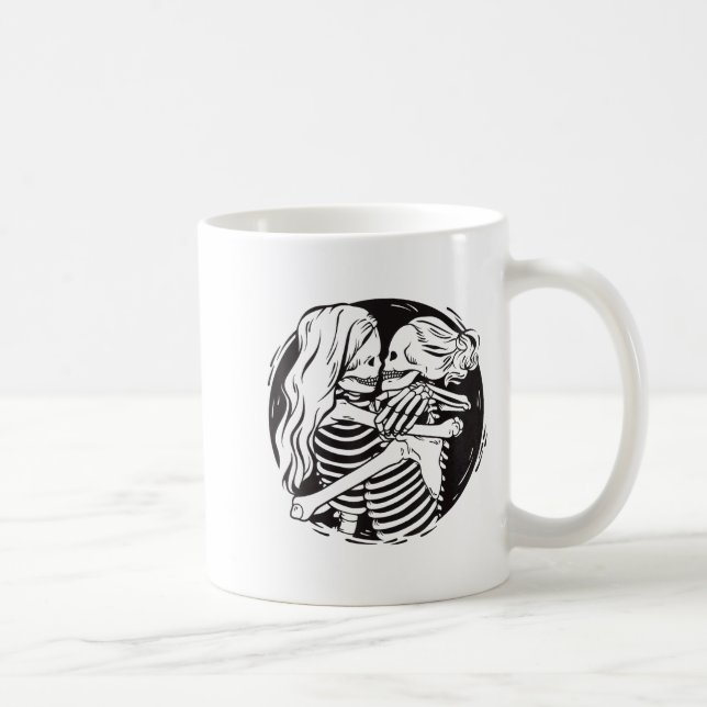 Lesbiskt par Lgbtq Pride skelett kysser Valen Kaffemugg (Höger)