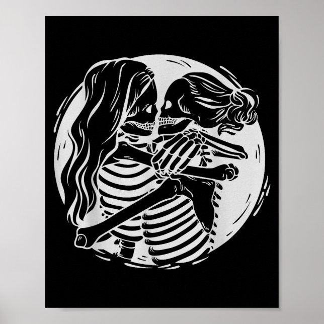 Lesbiskt par Lgbtq Pride skelett kysser Valen Poster (Framsidan)