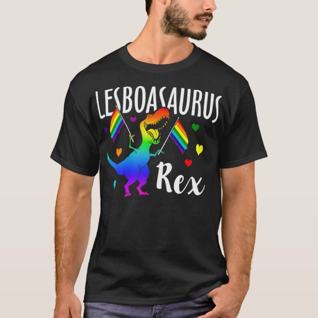 Lesboasaurus Rex Lesbisk Dinosaur Pride LGBT Rainb T Shirt (Framsida)