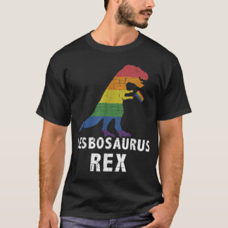 Lesbosaurus rex dinosaur in rainbow flagga for les t shirt