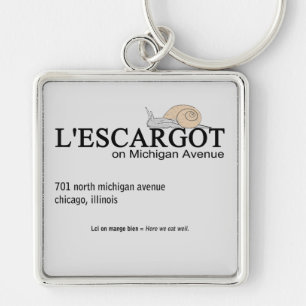 L'ESCARGOT Restaurant on Michigan Avenue, Chicago Fyrkantig Silverfärgad Nyckelring