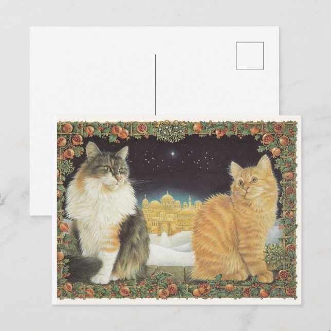 LESLEY ANNE IVORYS CHRISTMAS CAT POSTCARD VYKORT (Fram/baksida)