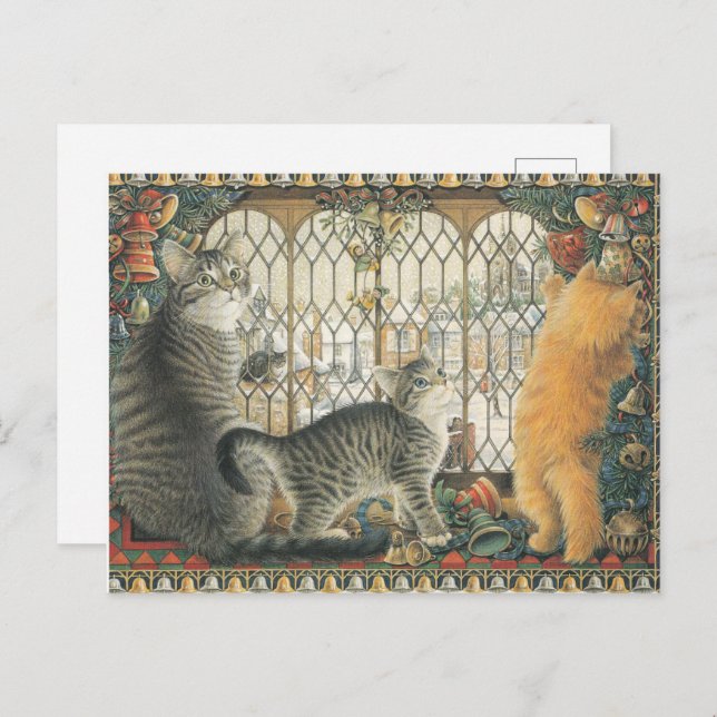 LESLEY ANNE IVORYS CHRISTMAS CAT POSTCARD VYKORT (Fram/baksida)
