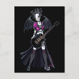 "Leslie" Black Beauty Guitar Rocker Fairy Vykort