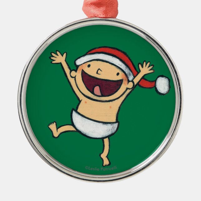 Leslie Patricellis babydans i den Santa hatten Julgransprydnad Metall (Framsidan)