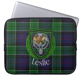Leslie Scottish Clan Tartan and Crest Laptop Fodral