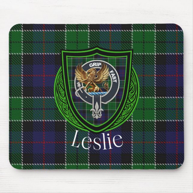 Leslie Scottish Clan Tartan and Crest  Musmatta (Framsidan)