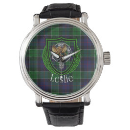 Leslie Scottish Clan Tartan & Crest Armbandsur
