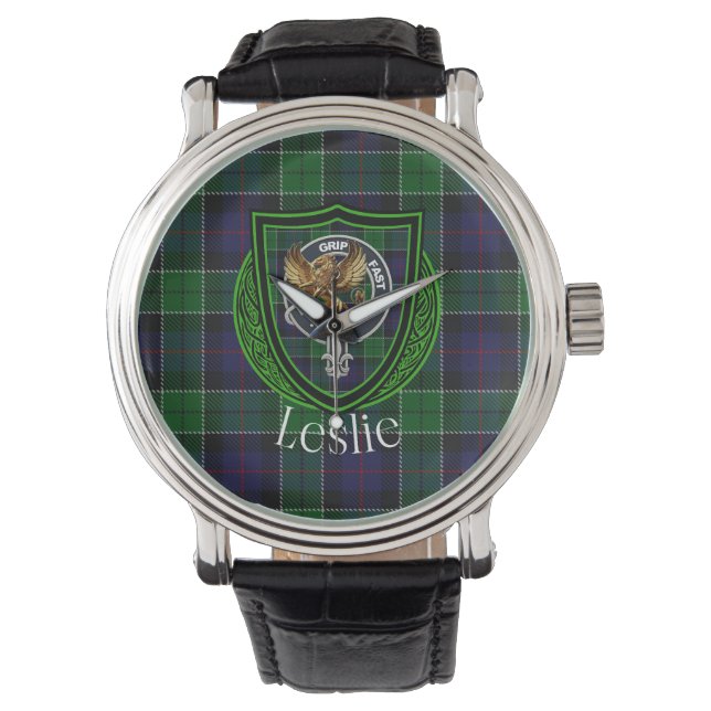 Leslie Scottish Clan Tartan & Crest Armbandsur (Framsida)