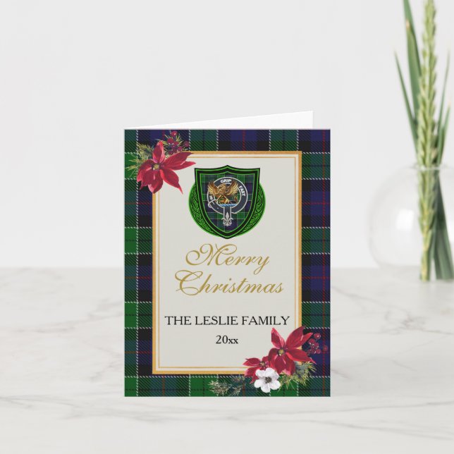 Leslie Scottish Clan Tartan & Crest Kort (Framsida)