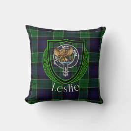 Leslie Scottish Clan Tartan & Crest Kudde