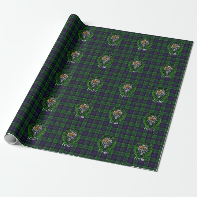 Leslie Scottish Clan Tartan & Crest Presentpapper (Utrullad)