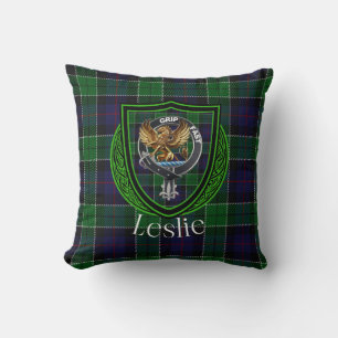 Leslie Scottish Klan Tartan & Vapensköld Kudde