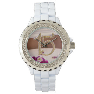 Leslies Quinceanera Rhinestone White Enamel Watch Armbandsur