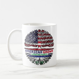 Lesotho American USA Träd Roots Flagga Kaffemugg