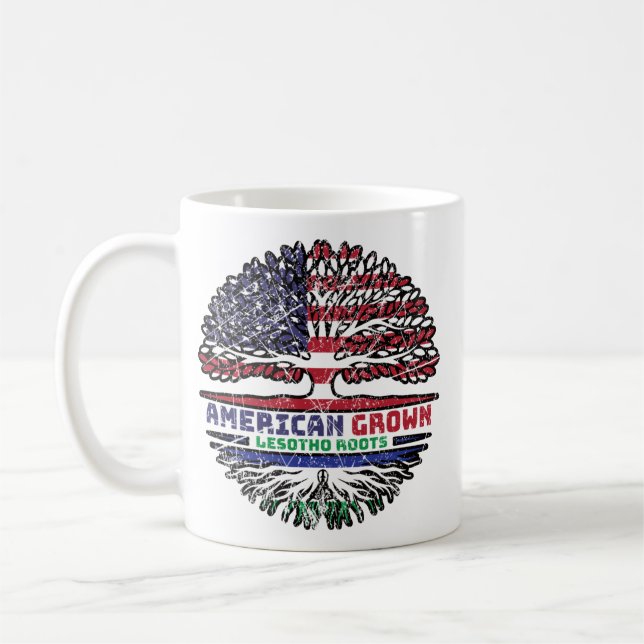 Lesotho American USA Träd Roots Flagga Kaffemugg (Vänster)