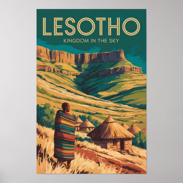 Lesotho Drakensberg Illustration Resa Konst Retro Poster (Framsidan)