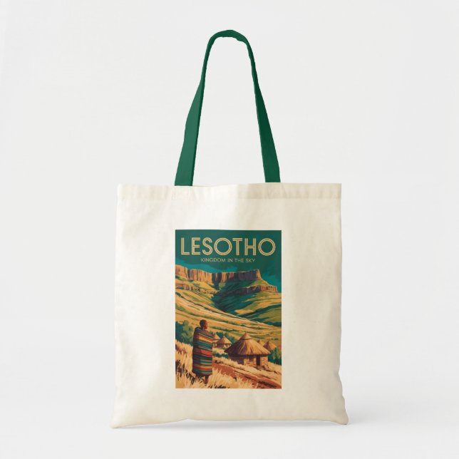 Lesotho Drakensberg Illustration Resa Konst Retro Tygkasse (Framsidan)