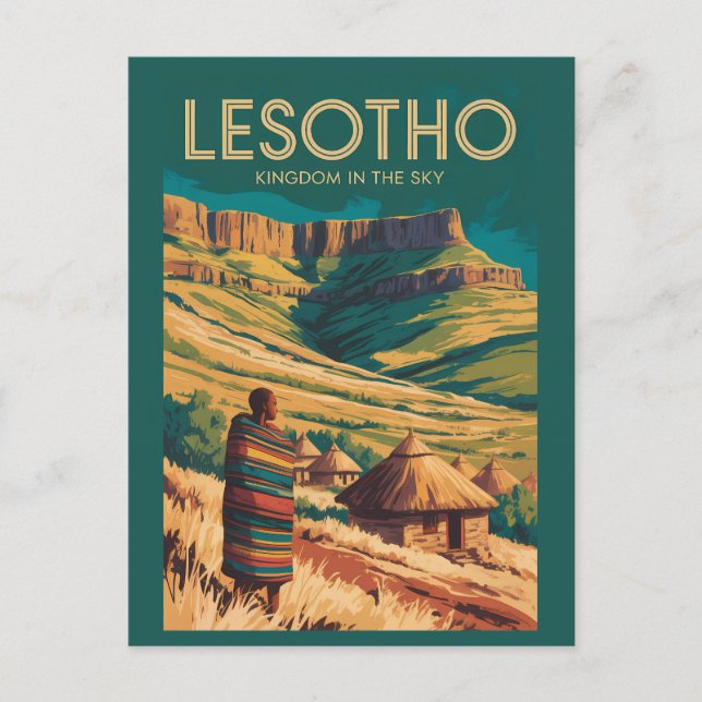 Lesotho Drakensberg Illustration Resa Konst Retro Vykort (Framsida)