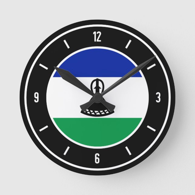Lesotho Flagga Elegant Rund Klocka (Framsida)