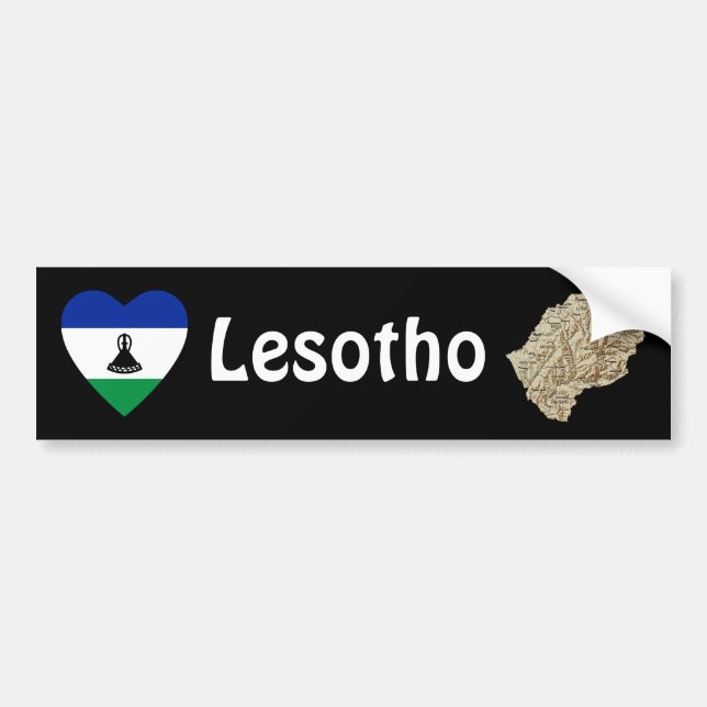 Lesotho Flagga Heart + Karta Bumper Sticker Bildekal (Framsidan)