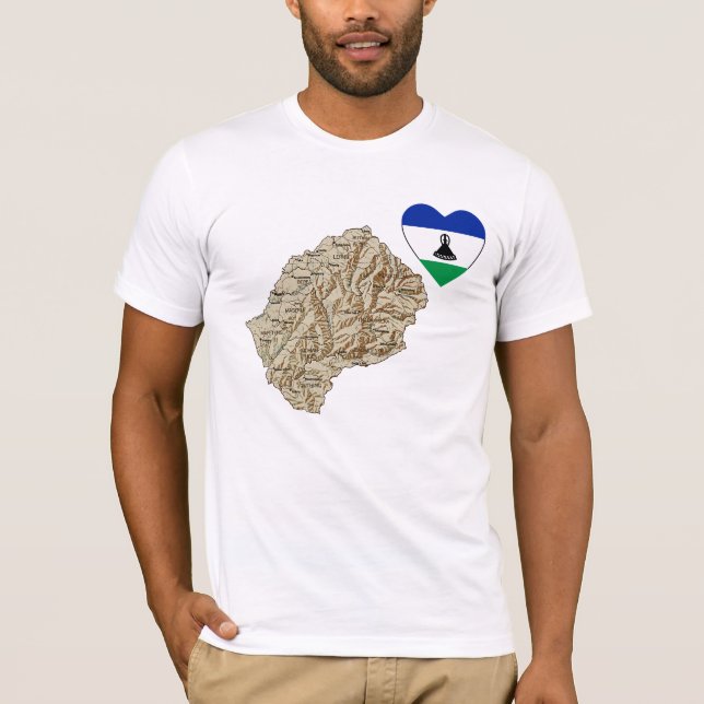 Lesotho Flagga Heart och Karta T-Shirt (Framsida)