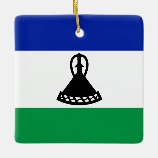 Lesotho Flagga Julgransprydnad Keramik (Framsida)