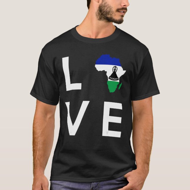 Lesotho Flagga Kärlek Afrika Continent Silhouette  T Shirt (Framsida)