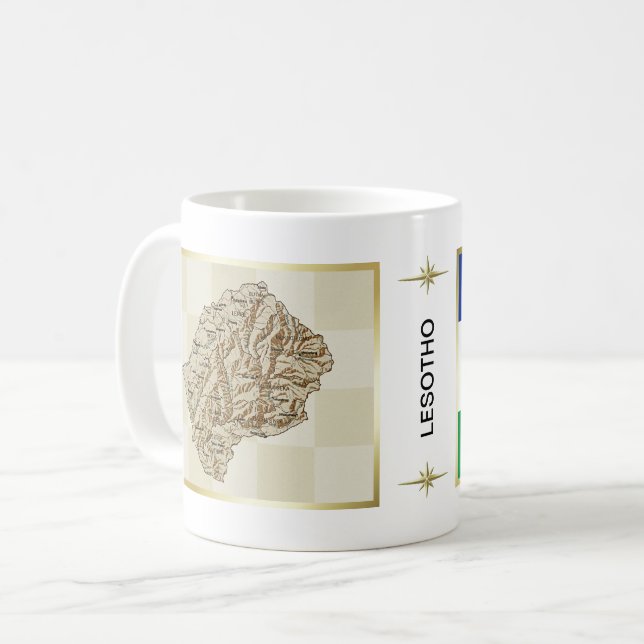 Lesotho Flagga + Karta Mugg (Framsida vänster)