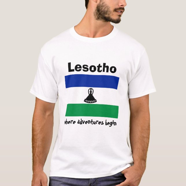Lesotho Flagga + Karta + Text T-Shirt (Framsida)