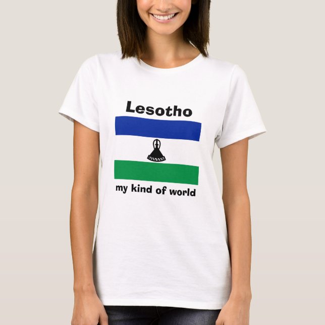 Lesotho Flagga + Karta + Text T-Shirt (Framsida)
