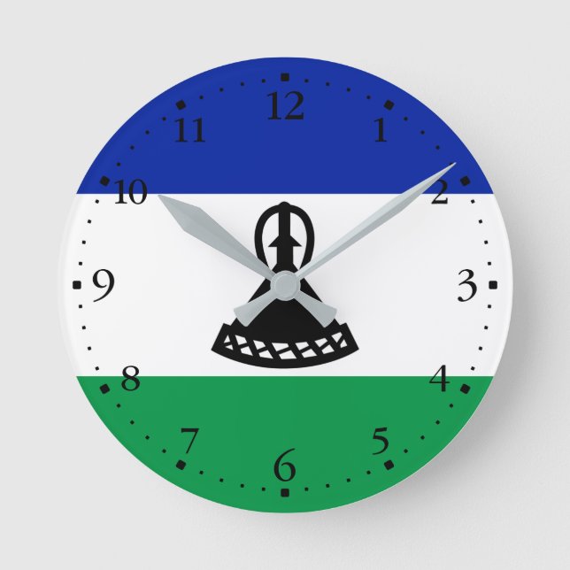 Lesotho Flagga Rund Klocka (Framsida)