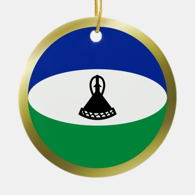 Lesotho flaggprydnad julgransprydnad keramik (Framsidan)