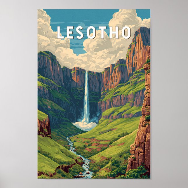 Lesotho Illustration Resa Konst Vintage Poster (Framsidan)