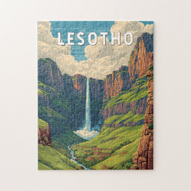 Lesotho Illustration Resa Konst Vintage Pussel (Vertikal)