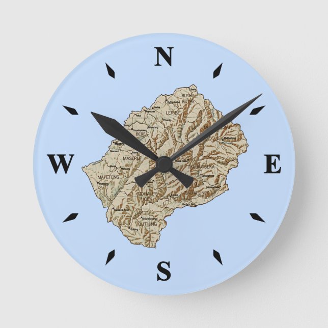 Lesotho Karta Clock Rund Klocka (Framsida)