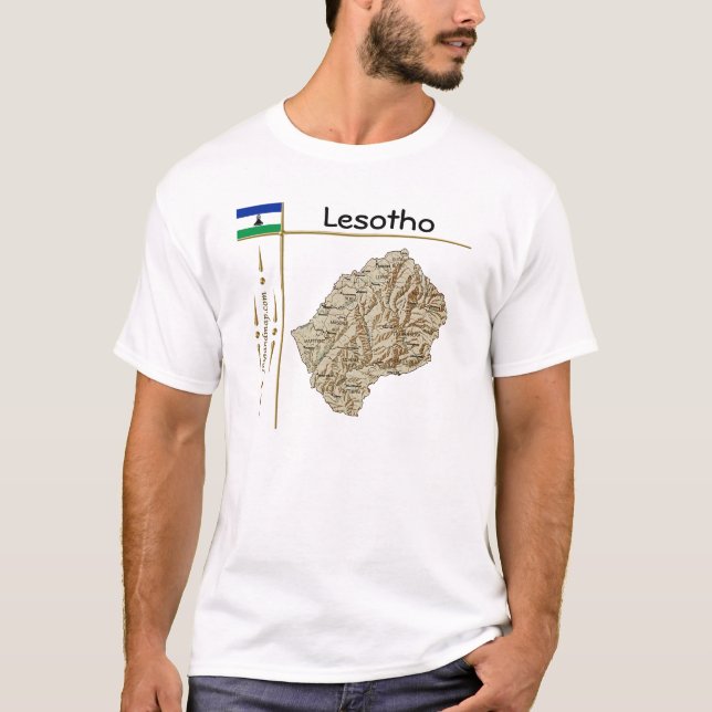 Lesotho-karta + flagga + titel T-shirt (Framsida)