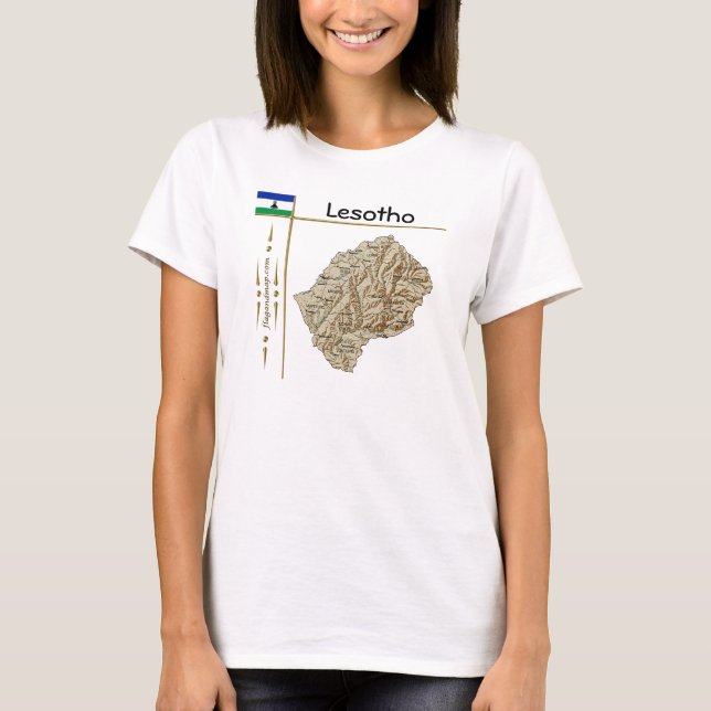 Lesotho-karta + flagga + titel T-shirt (Framsida)