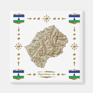 Lesotho Karta + Flaggor Magnet