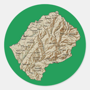 Lesotho Karta Runt Klistermärke