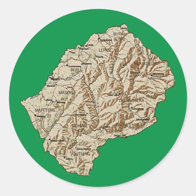 Lesotho Karta Sticker Runt Klistermärke (Framsida)
