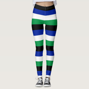 Lesotho National Flagga Färg Vågrät Stripe Leggings