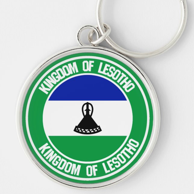 Lesotho Round Emblem Rund Silverfärgad Nyckelring (Framsidan)