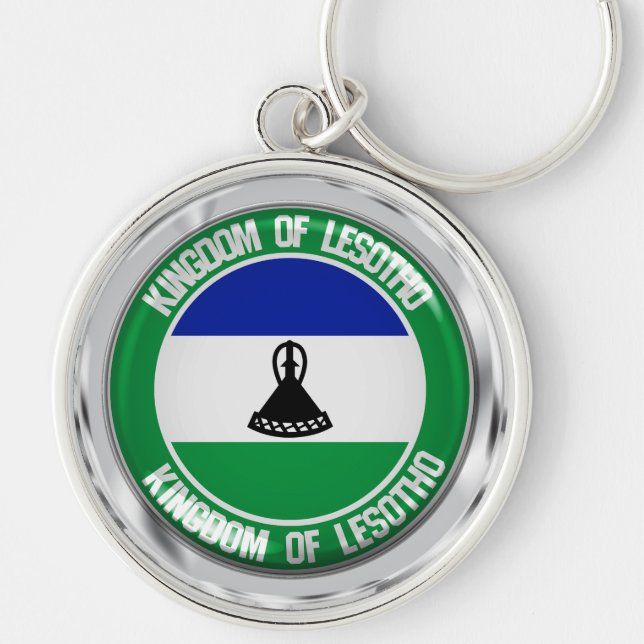 Lesotho Round Emblem Rund Silverfärgad Nyckelring (Framsidan)