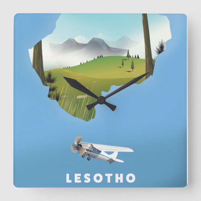Lesotho South Afrika Ski poster Fyrkantig Klocka (Framsida)