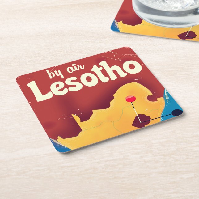Lesotho Vintage resoraffisch flygplansplakat Underlägg Papper Kvadrat (Vinklad)