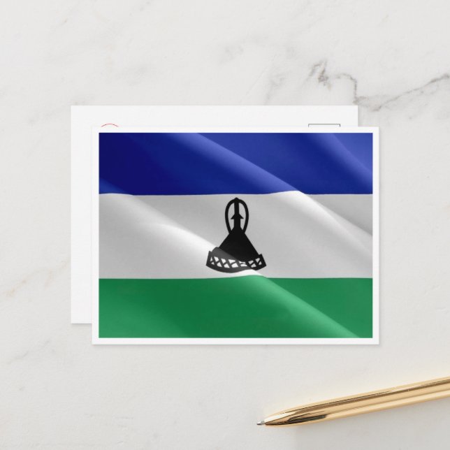Lesotho - Wave Flagga - Vykort (Fram/Back In Situ)